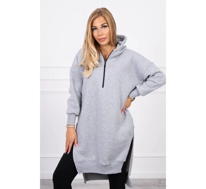 Zateplená mikina s bočními rozparky šedá