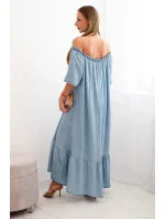 Dámské šaty s krátkým rukávem a volánky světlý denim Dámské šaty s krátkým rukávem a volánky světlý denim