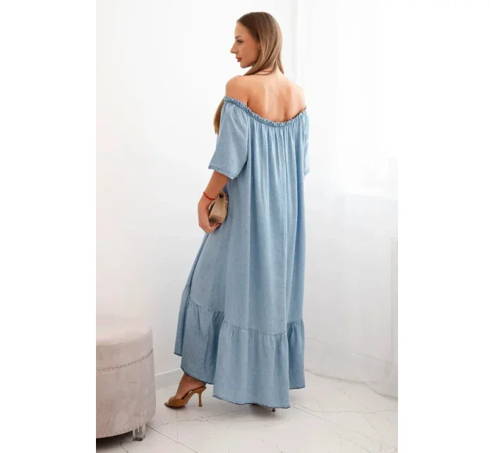Dámské šaty s krátkým rukávem a volánky světlý denim Dámské šaty s krátkým rukávem a volánky světlý denim