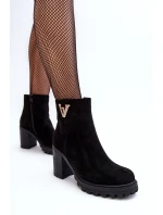 Dámské semišové boty na sloupku s ozdobou černé Strong Dámské semišové boty na sloupku s ozdobou černé Strong