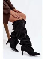 Dámské kozačky na jehlovém podpatku nazouvací černé Mavilla