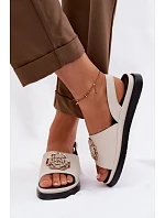 Kožené dámské sandály s ozdobným detailem D&A GR61-5937 Béžové