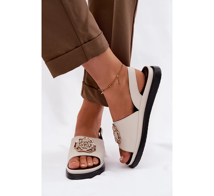 Kožené dámské sandály s ozdobným detailem D&A GR61-5937 Béžové