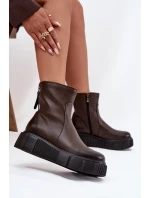 Dámské kotníkové boty Zazoo na platformě z pravé kůže – čokoládové Dámské kotníkové boty Zazoo na platformě z pravé kůže – čokoládové
