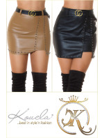 Sexy faux leather mini skirt with belt