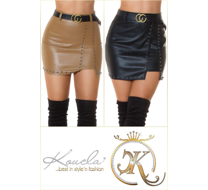 Sexy faux leather mini skirt with belt