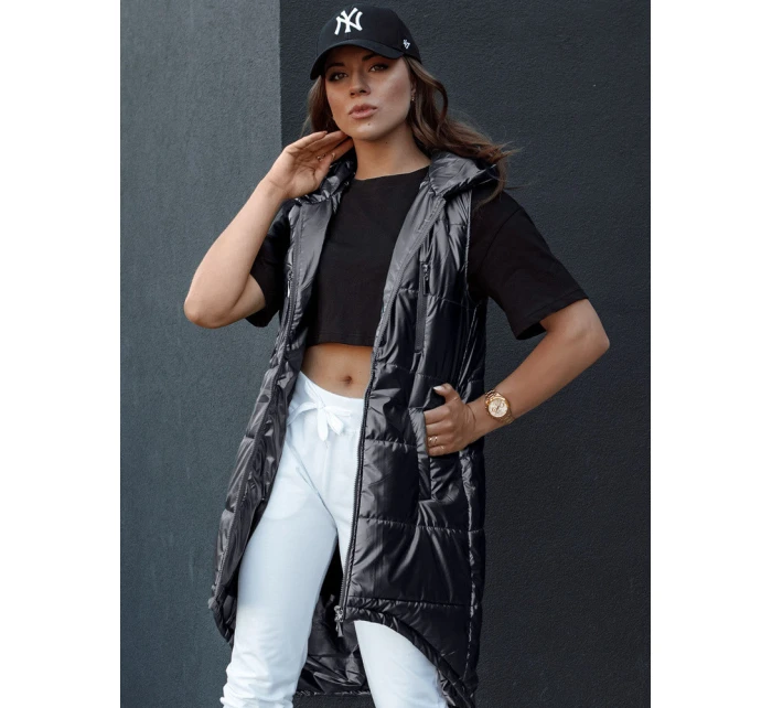 Dámská prošívaná vesta s kapucí dlouhá černá Dstreet model 21979272 - FashionStreet