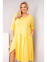 Dámská bavlněná Plus Size šaty s asymetrickým spodním lemem žlutá