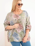 Dámská bavlněná halenka Plus Size s krátkým rukávem a květinovým vzorem fango