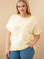 Dámská bavlněná halenka Plus Size s vyšívanými květinami žlutá