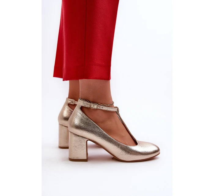 Lodičky Z Eko Kůže Na Podpatku Zlaté model 21661226 - Boto