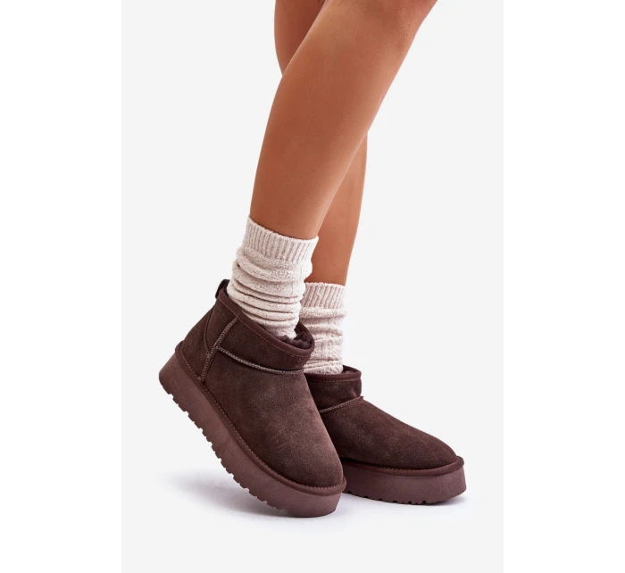 Módní Semišové Nízké Sněhule Hnědé model 21671731 - Boto Módní Semišové Nízké Sněhule Hnědé model 21671731 - Boto