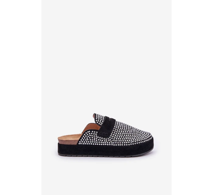 Dámské pantofle zdobené zirkony na platformě černé model 21683239 - Boto Dámské pantofle zdobené zirkony na platformě černé model 21683239 - Boto