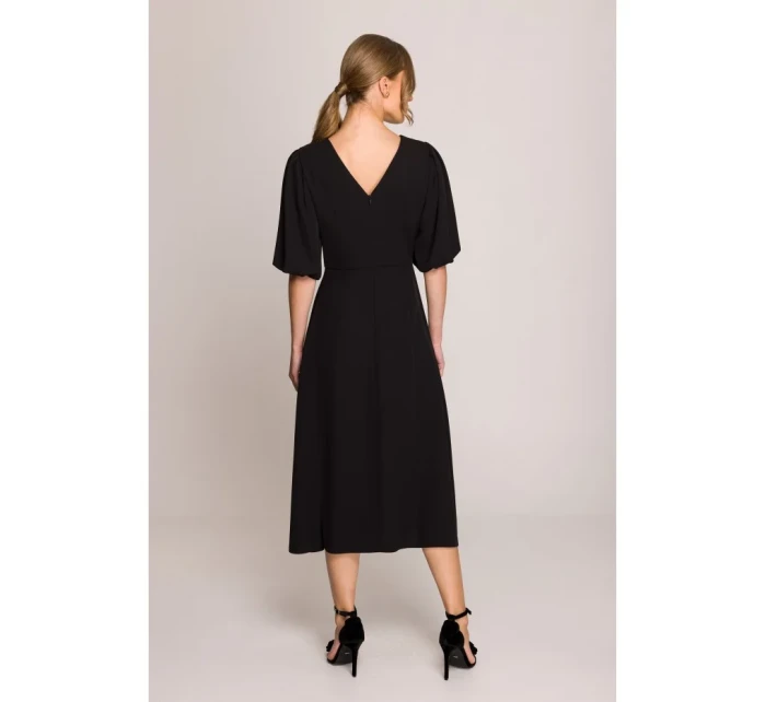 model 20966254 Šaty s puff rukávy černé - STYLOVE model 20966254 Šaty s puff rukávy černé - STYLOVE