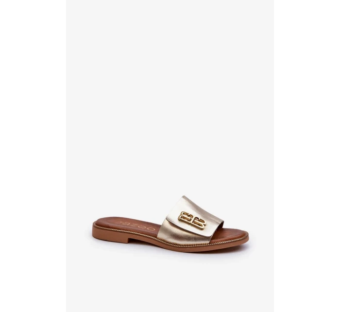 Zazoo Elegantní dámské kožené pantofle zlaté