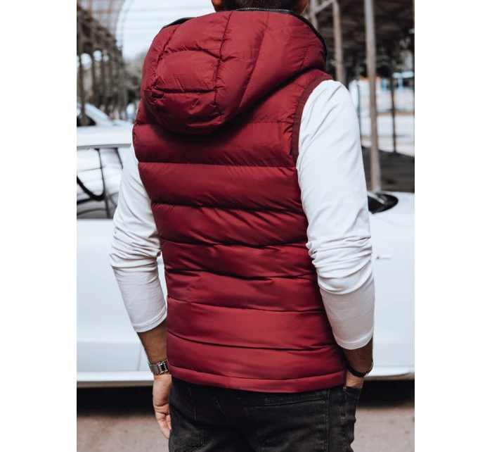 Pánská prošívaná vesta s kapucí červená FashionStreet TX4742 Pánská prošívaná vesta s kapucí červená FashionStreet TX4742