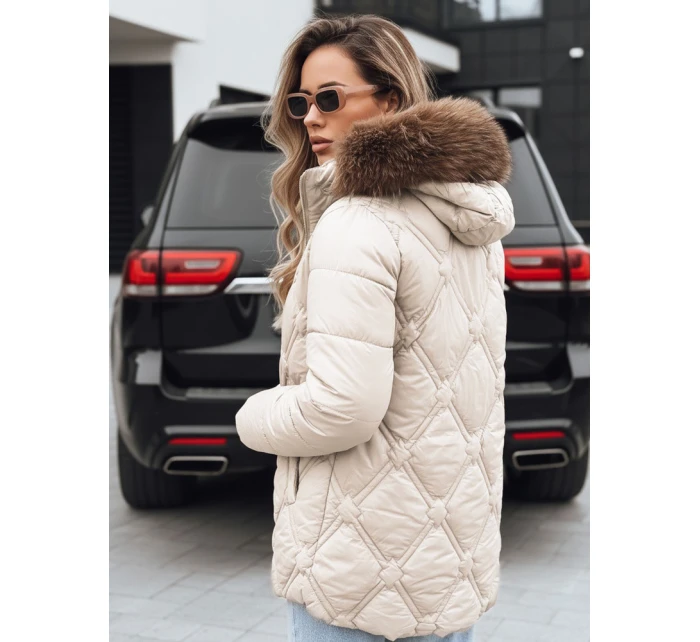 Dámská zimní bunda s kožešinou ecru FashionStreet TY5513
