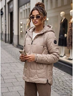 Dámská prošívaná přechodová bunda s kapucí v barvě kamelové, FashionStreet TY5799 Dámská prošívaná přechodová bunda s kapucí v barvě kamelové, FashionStreet TY5799