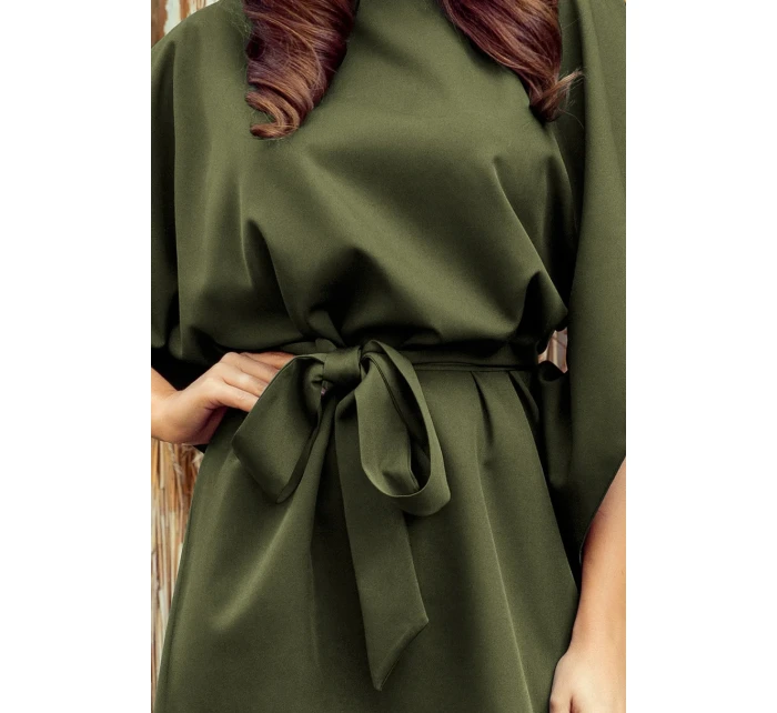 SOFIA - Dámské motýlkové šaty v khaki barvě 287-13