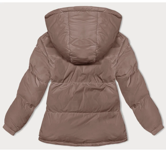 Tmavě béžová dámská zimní bunda s kapucí (5M3169-84)