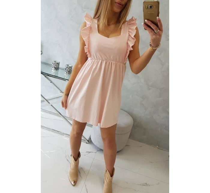 Šaty s volánky na bocích pudrově růžové