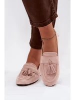 Dámské mokasíny ploché s třásněmi světle růžové model 21919034 - Boto