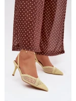 Sandály z pleteniny na podpatku žluté model 21919230 - Boto