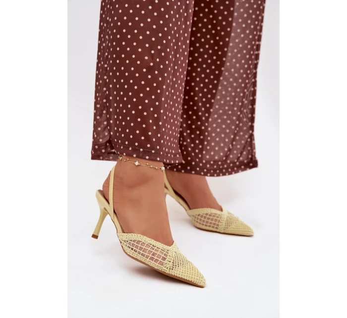 Sandály z pleteniny na podpatku žluté model 21919230 - Boto