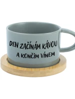 DEN ZAČÍNÁM KÁVOU A KONČÍM VÍNEM - šedý hrníček makronka 200 ml