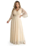 Dlouhé třpytivé plus size šaty s výstřihem a rukávy model 21945491 - numoco basic