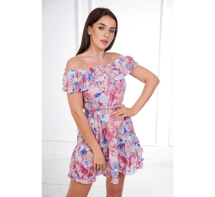 Květinové šaty s odhalenými rameny tmavě růžové Květinové šaty s odhalenými rameny tmavě růžové