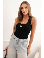 Dámská pruhovaná top na ramínkách s ozdobnou nášivkou černá