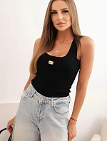 Dámská pruhovaná top na ramínkách s ozdobnou nášivkou černá