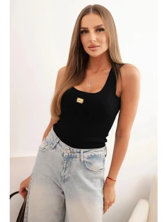 Dámská pruhovaná top na ramínkách s ozdobnou nášivkou černá