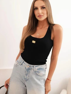 Dámská pruhovaná top na ramínkách s ozdobnou nášivkou černá