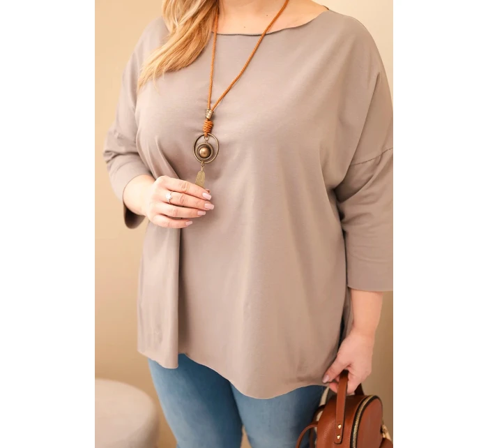 Dámská bavlněná blůza Plus Size asymetrická s náhrdelníkem fango