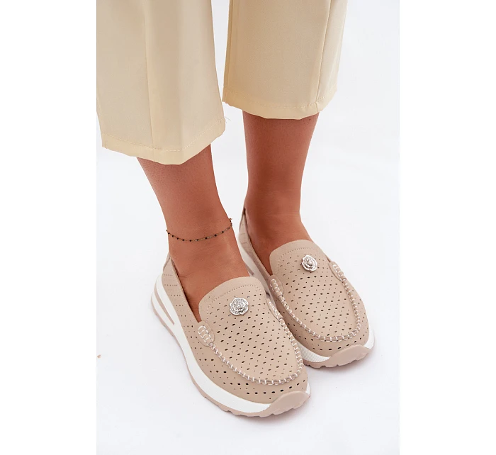 Dámské vzorované mokasíny z přírodní kůže béžové model 22095036 - EVENTO Dámské vzorované mokasíny z přírodní kůže béžové model 22095036 - EVENTO