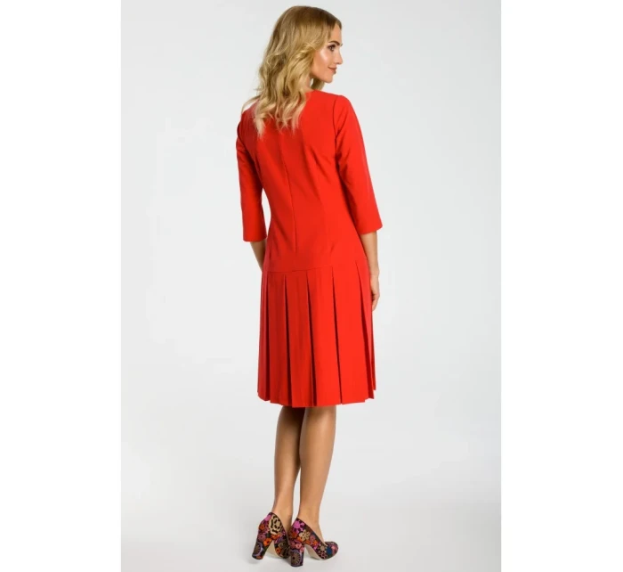 M336 Šaty se spadlým pasem a záhyby - červené