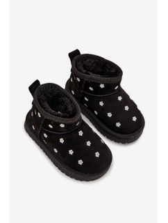 Dětské sněhule s květinovým motivem Gracina – černé