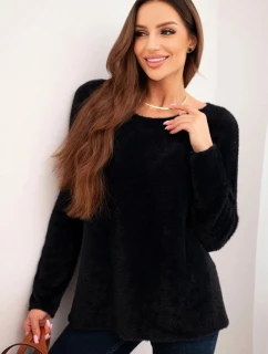 Dámský svetr z měkké pleteniny s kulatým výstřihem černý