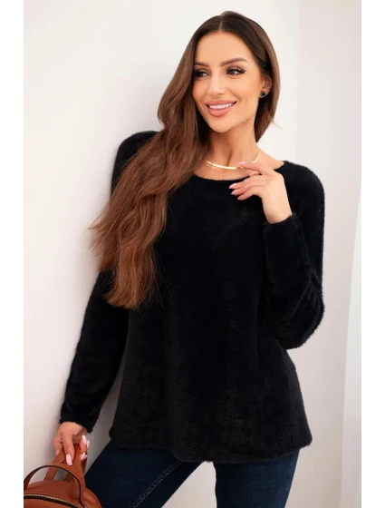 Dámský svetr z měkké pleteniny s kulatým výstřihem černý
