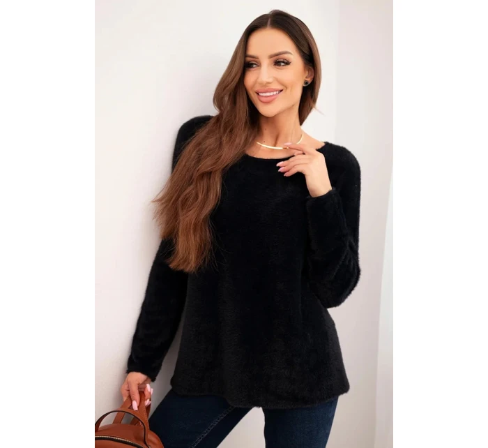 Dámský svetr z měkké pleteniny s kulatým výstřihem černý