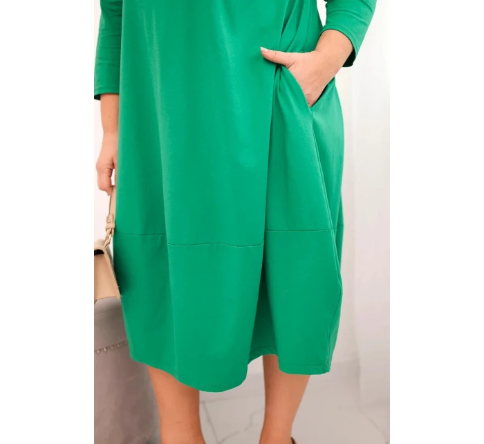 Dámská bavlněná sukně Plus Size s ohrnovacími rukávy a kapsami zelená