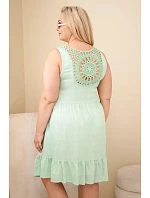 Dámské šaty Plus Size z viskózy s krajkou bez rukávů tmavě mentolové Dámské šaty Plus Size z viskózy s krajkou bez rukávů tmavě mentolové