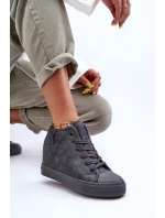 Dámské Kožené Tenisky Na Koturnu Big Star MM274005 Šedé Dámské Kožené Tenisky Na Koturnu Big Star MM274005 Šedé