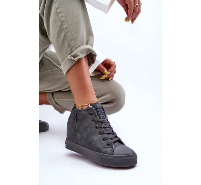 Dámské Kožené Tenisky Na Koturnu Big Star MM274005 Šedé Dámské Kožené Tenisky Na Koturnu Big Star MM274005 Šedé