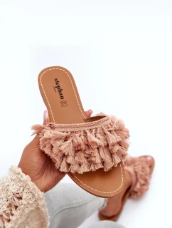 Dámské ploché pantofle s třásněmi, špinavě růžová Rialle