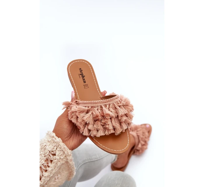 Dámské ploché pantofle s třásněmi, špinavě růžová Rialle