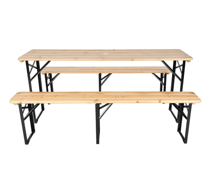 PIKNIKOVÝ BAROVÝ SET DŘEVĚNÝ STŮL A 2 LAVICE