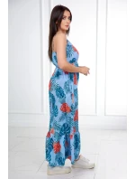 Šaty s motivem listů v modré barvě
